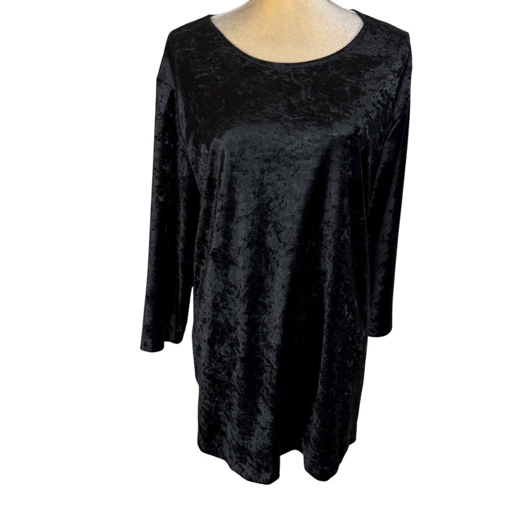 Vintage SHARADE Black Crushed Velvet 3/4‎ Sleeve Tunic Top Mini Dress Size  16